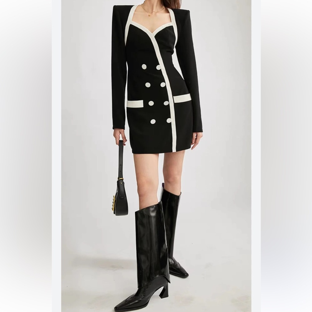 Black and White Buttoned Dress